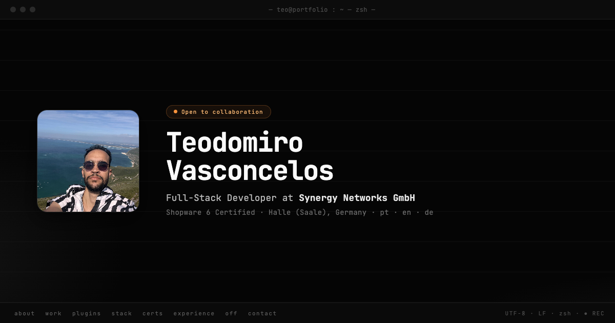 Teodomiro Vasconcelos — Full Stack Shopware Developer · Halle